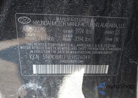 2020 Hyundai Elantra Sel z USA, uszkodzony, nr VIN 5NPD84LF5LH526049